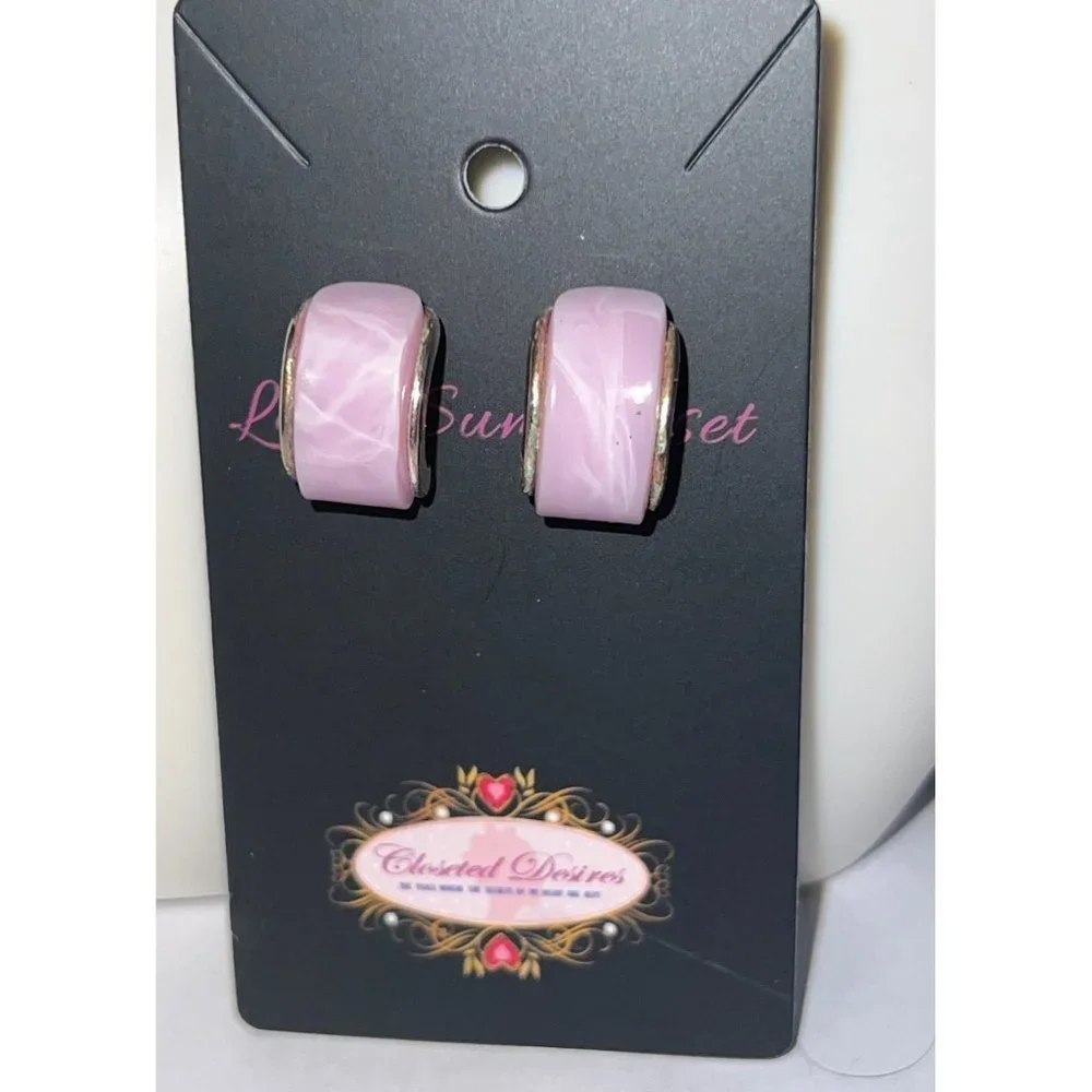 Vintage Pink Marble Pink & White Earrings
